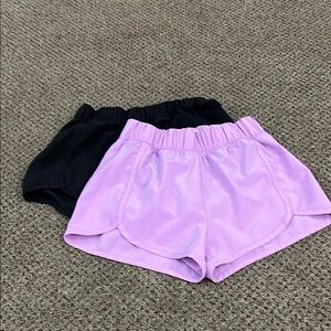 Bundle of Girls’ Athletic Black and Purple Shorts, lightweight, size 7/8.
